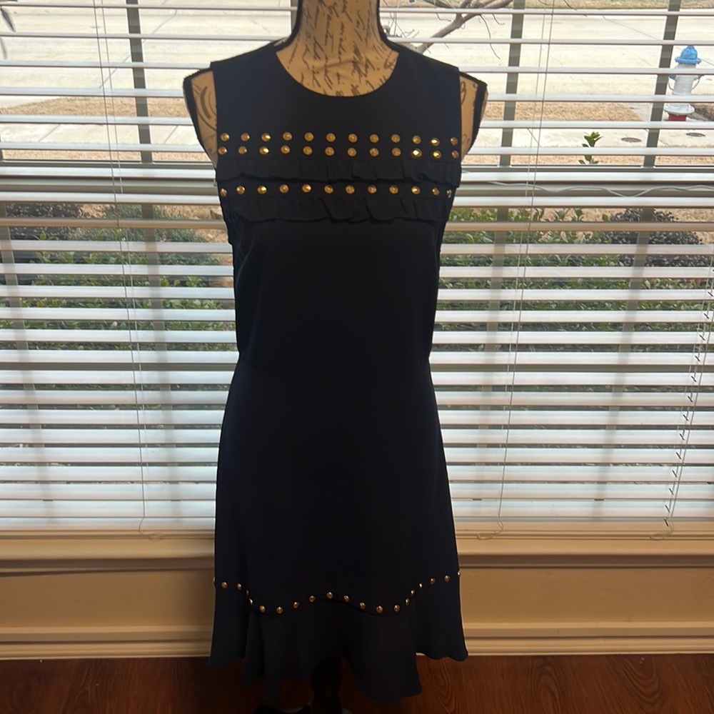 Michael Kors blue studded dress. small ruffled hem  with studs.